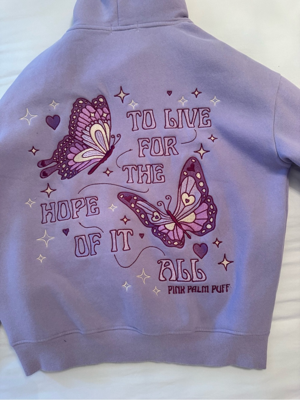 Purple “For The Hope of It All” Pink Palm Puff Hoodie - Picture 7 of 7